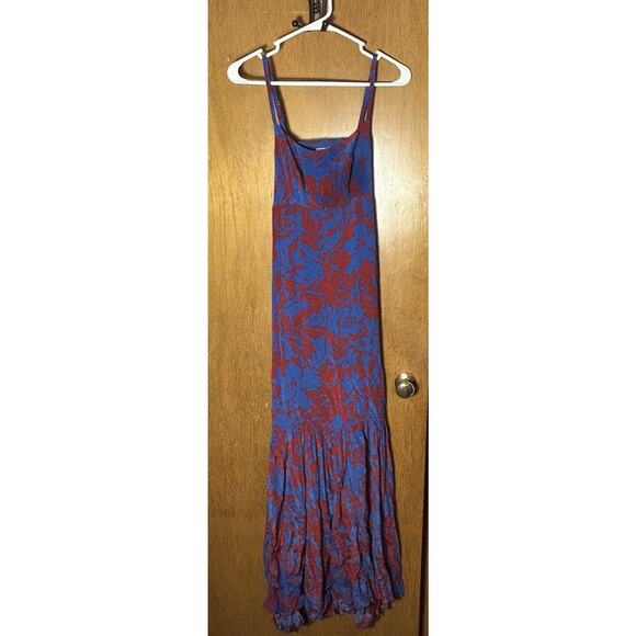 MADEWELL Empire Waist Tank Maxi Dress Sz 0 Red And Blue Floral FLAWED - READ - Picture 1 of 11